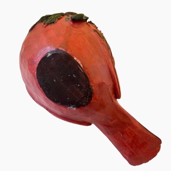 Red Cardinal Bird Figurine Wood Carved Look Resin Holly Pinecones Christmas - Picture 13 of 15